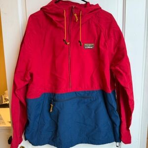 L.L. Bean Mountain Classic Anorak Jacket Windbreaker Red & Navy Blue XL